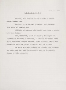 Resolution regarding civil rights marches in the city of Savannah recorded in the Mayor's Speeches File Books for Savannah, Georgia, 1963