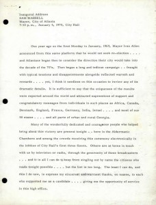 Inaugural address, 1970. Sam Massell papers, MSS 695, Kenan Research Center at the Atlanta History Center.