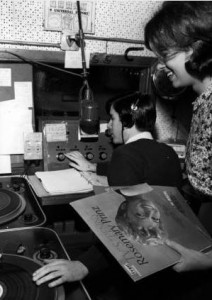 Students Steve Iscoe and Jan Childs operating radio station at Georgia State College, Atlanta, Georgia, February 16, 1966.  AJCP551-55q, Atlanta Journal Constitution Photographic Archives. Special Collections and Archives, Georgia State University Library.