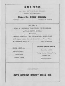 Program for the Gainesville High School talent contest, Gainesville, Georgia, 1955 May 17. Hall County Library System Collection, Hall County Library System, Gainesville, Georgia. 