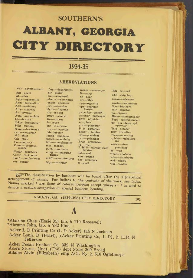 Digitization of city directories for Albany, Georgia, dating from 1922-1950