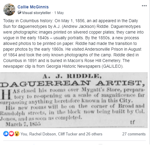 Sharing Columbus History in “Early Columbus Georgia” Facebook Group