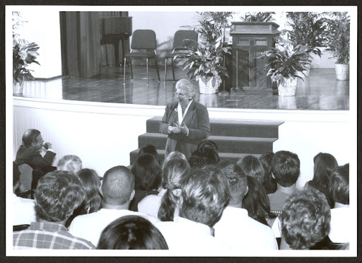 Image courtesy of University of Georgia Alexander Campbell King Law Library Archives & Special Collections. Photograph of attorney, law professor, Carter administration staffer, and former Texas State Representative Sarah Weddington, best known for representing "Jane Roe" in the landmark U.S. Supreme Court case Roe v. Wade, speaking to an audience. She delivered the University of Georgia School of Law's 24th Edith House Lecture, titled "Some Leaders Are Born Women," on March 23, 2006. Inaugurated in 1983, the Edith House Lecture Series brings outstanding female legal scholars and practitioners to the University of Georgia School of Law.